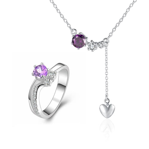 silver jewelry set red drop heart R+N Sets Factory 4 ELY