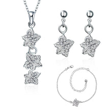 silver jewelry sets Double star studded Crystal Necklace+Earrings+ Ank Sets189 ELY