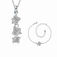 silver jewelry sets Double star studded Crystal Necklace+Earrings+ Ank Sets189 ELY