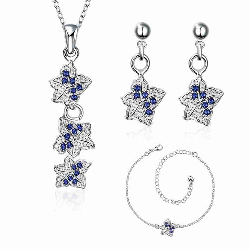 silver jewelry sets Double star studded Crystal Necklace+Earrings+ Ank Sets189 ELY