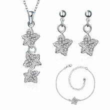 silver jewelry sets Double star studded Crystal Necklace+Earrings+ Ank Sets189 ELY