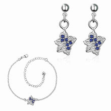 silver jewelry sets Double star studded Crystal Necklace+Earrings+ Ank Sets189 ELY