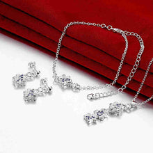 silver jewelry sets Double star studded Crystal Necklace+Earrings+ Ank Sets189 ELY