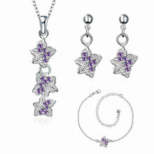 silver jewelry sets Double star studded Crystal Necklace+Earrings+ Ank Sets189 ELY