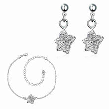 silver jewelry sets Double star studded Crystal Necklace+Earrings+ Ank Sets189 ELY