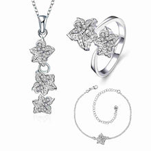 silver jewelry sets Double star studded Crystal Necklace+Earrings+ Ank Sets189 ELY