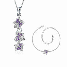 silver jewelry sets Double star studded Crystal Necklace+Earrings+ Ank Sets189 ELY
