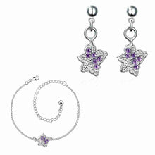 silver jewelry sets Double star studded Crystal Necklace+Earrings+ Ank Sets189 ELY