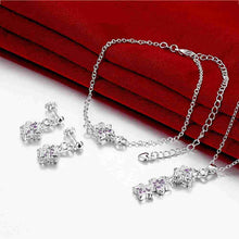 silver jewelry sets Double star studded Crystal Necklace+Earrings+ Ank Sets189 ELY