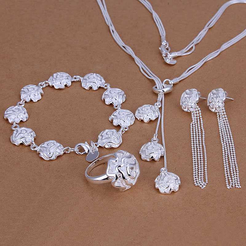 silver plated jewelry set Fireworks Necklace&Bangle&Earring&Ring african jewelry set charms 61 ELY