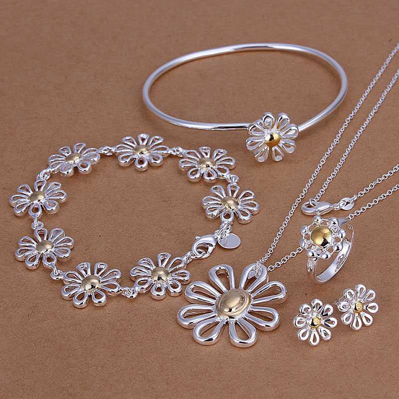 silver plated jewelry sets Chrysanthemum 5 Pieces Sets african jewelry set floating charms 86 ELY