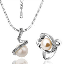 Trendy 18k gold plated jewelry set Spiral simulated pearl necklace+rings Sets bone165 ELY