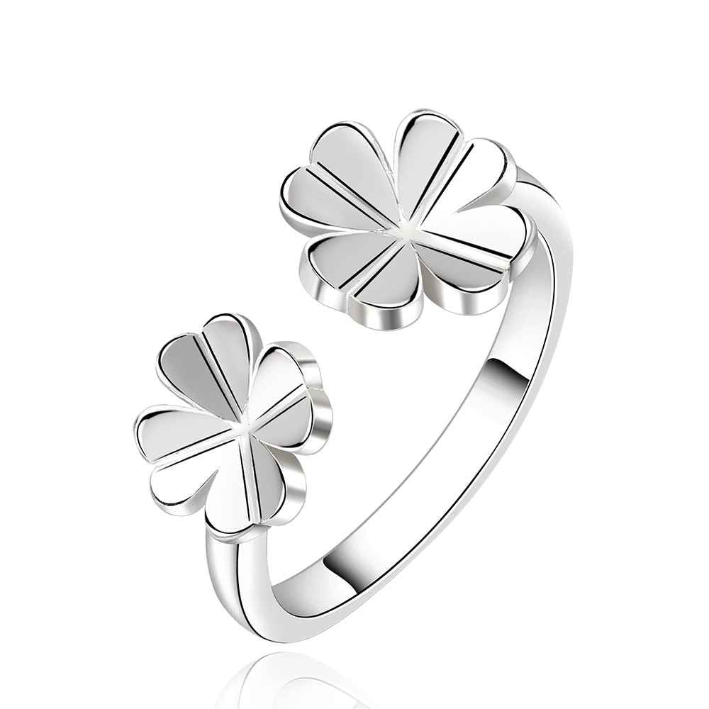 Trendy silver plated Engagement rings open two flower men ring bijoux 45 ELY
