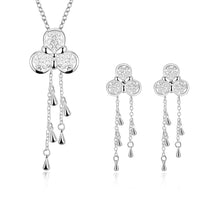 Trendy silver plated jewelry set Clover pendant necklace + earrings african jewelry set men jewelry175 ELY