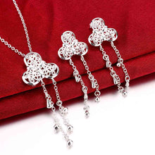 Trendy silver plated jewelry set Clover pendant necklace + earrings african jewelry set men jewelry175 ELY