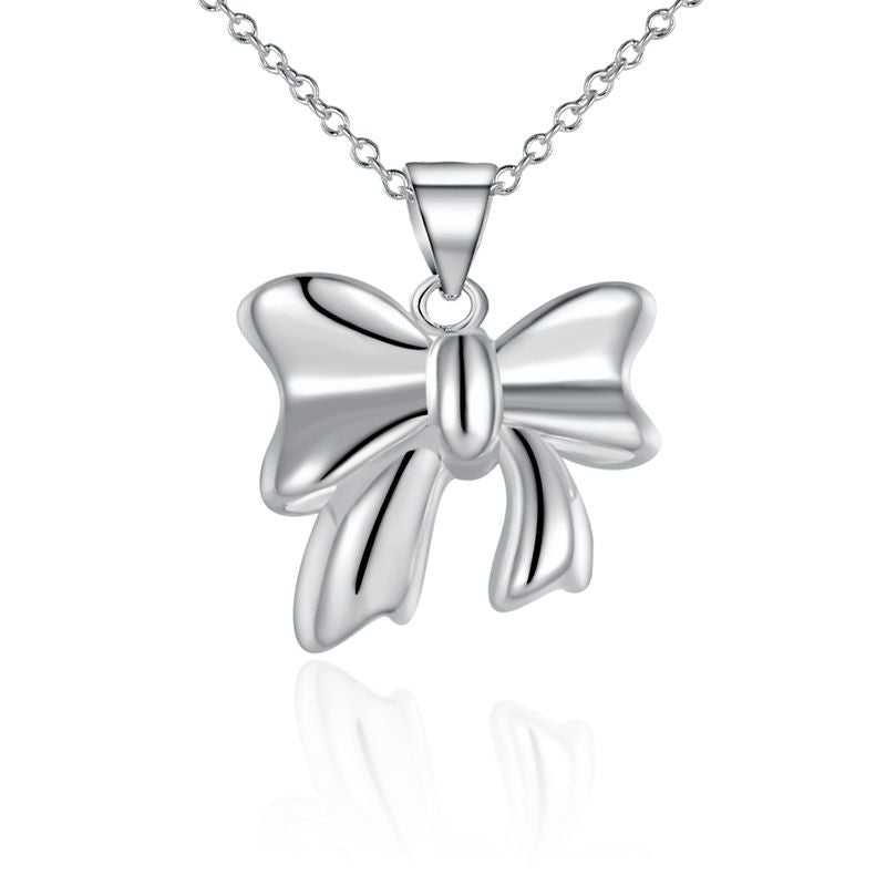 Trendy silver plated necklace women cute Bow collane Elegant2 ELY