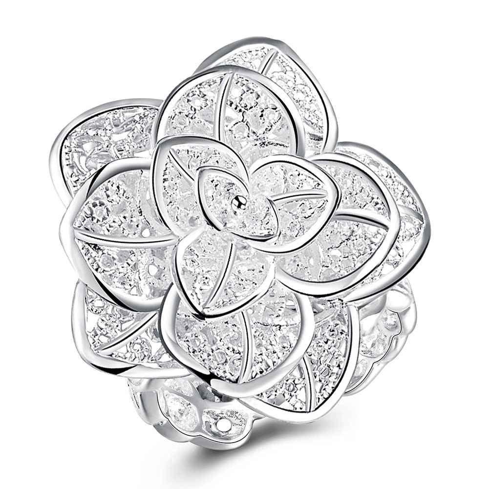 Trendy silver plated wedding rings Three Flower anel masculino horloge 116 ELY