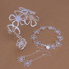 silver jewelry sets Flower Bangle&Bracelet&Earring&Ring african jewelry set accessories 87 ELY