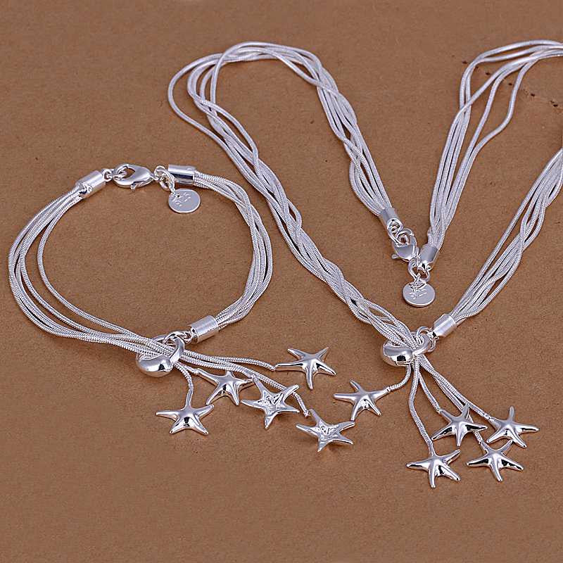 silver plated jewelry sets Starfish Necklace&Bracelet&Earring Sets margarida 94 ELY