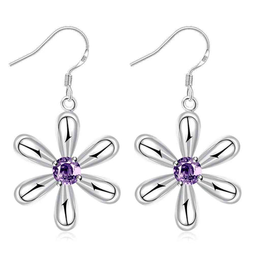 aliexpress silver clip on earrings Six-leaf flower drop kupe Elegant 247 ELY