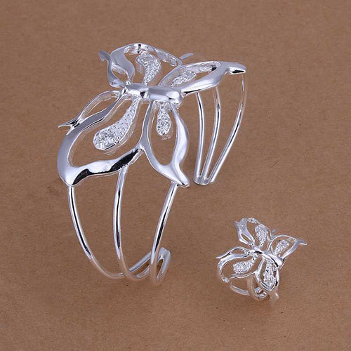 aliexpress silver jewelry set Insets Dragonfly Necklace&Bangle&Earring&Ring Sets sport176 ELY