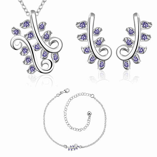 aliexpress silver jewelry sets leaf crystal earrings Anklet necklace Sets Jewelry European Style187 ELY