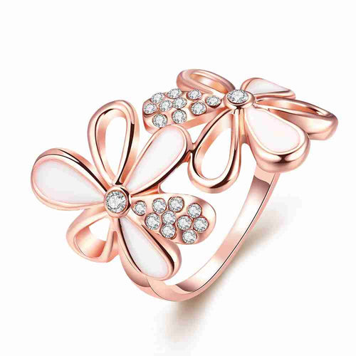 best friends 18K Gold Plating wedding rings Double flowers inlaid crystal anel de ouro Hand Madeball ELY