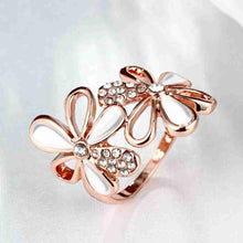 best friends 18K Gold Plating wedding rings Double flowers inlaid crystal anel de ouro Hand Madeball ELY