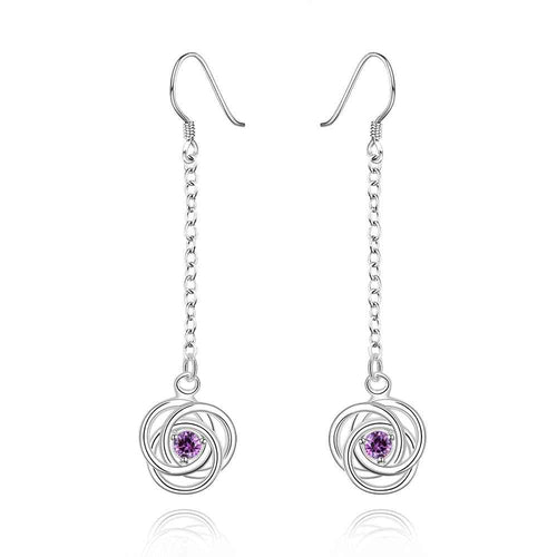 best friends silver plated earing flower purple drip drop orecchini Jewelry European Style 17 ELY