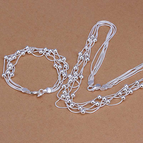 best friends silver plated jewelry set Triple Strands Necklace&Bracelet Sets men jewelry 83 ELY