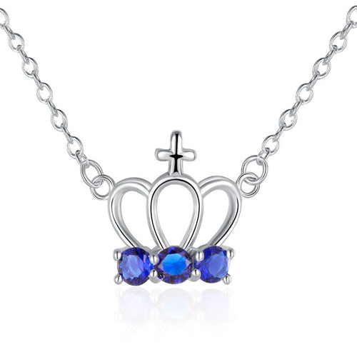 best friends silver plated necklaces & pendants crown blue stone gargantilha bijoux femme 13 ELY
