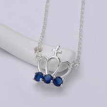 best friends silver plated necklaces & pendants crown blue stone gargantilha bijoux femme 13 ELY