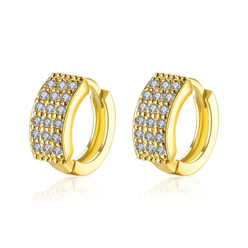 exo 18K Gold Plating earring Three rows crystal clip cufflinks jewelry 375 ELY