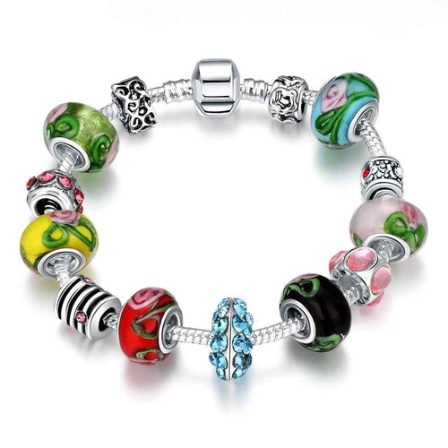 exo silver plated charm bracelet Multicolored beads one direction bijoux femme ELY