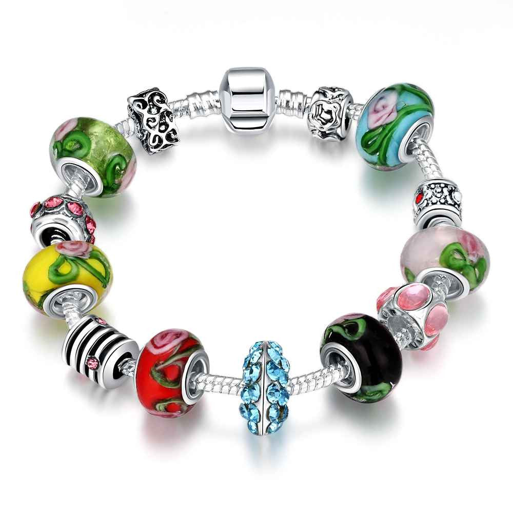 exo silver plated charm bracelet Multicolored beads one direction bijoux femme ELY