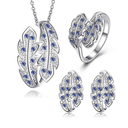 exo silver plated jewelry set Willow crystal necklace + ring + earrings bijoux ELY
