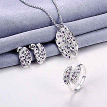 exo silver plated jewelry set Willow crystal necklace + ring + earrings bijoux ELY