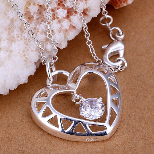 exo silver-plated pendant necklace inlaid stone heart-shaped bead necklace ruby jewelry ELY
