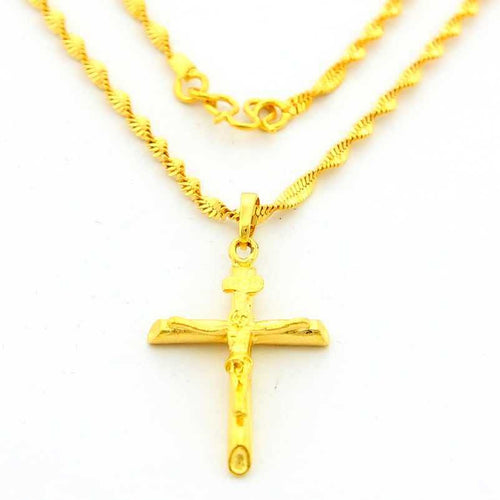 floating charms 24k gold plated necklace men cross collane Elegant271 ELY