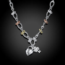 floating charms silver choker necklace Insets Heart Lock gros collier femme bijoux women114 ELY