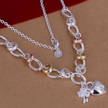floating charms silver choker necklace Insets Heart Lock gros collier femme bijoux women114 ELY
