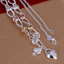 floating charms silver choker necklace Insets Heart Lock gros collier femme bijoux women114 ELY
