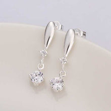 floating charms silver plated earings jewelry Inlaid White Stone drop pendientes bear charms ELY