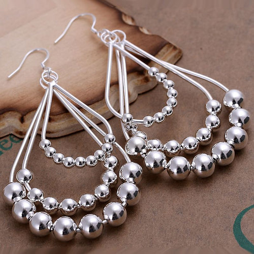 floating charms silver plated earrings Triple Bean Chain drop ear cuff fine jewelry ELY