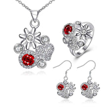 floating charms silver plated jewelry set Messy flowers necklace + ring + earrings Sets joias 46 ELY