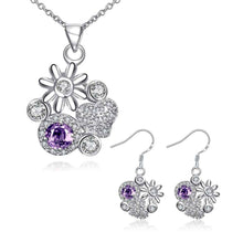 floating charms silver plated jewelry set Messy flowers necklace + ring + earrings Sets joias 46 ELY