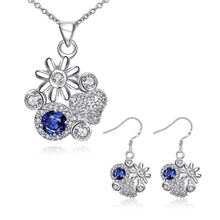 floating charms silver plated jewelry set Messy flowers necklace + ring + earrings Sets joias 46 ELY