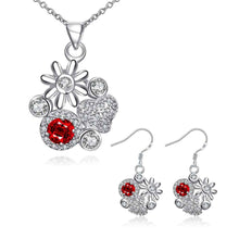 floating charms silver plated jewelry set Messy flowers necklace + ring + earrings Sets joias 46 ELY