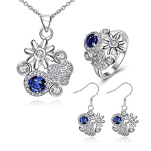 floating charms silver plated jewelry set Messy flowers necklace + ring + earrings Sets joias 46 ELY
