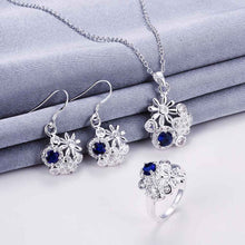 floating charms silver plated jewelry set Messy flowers necklace + ring + earrings Sets joias 46 ELY
